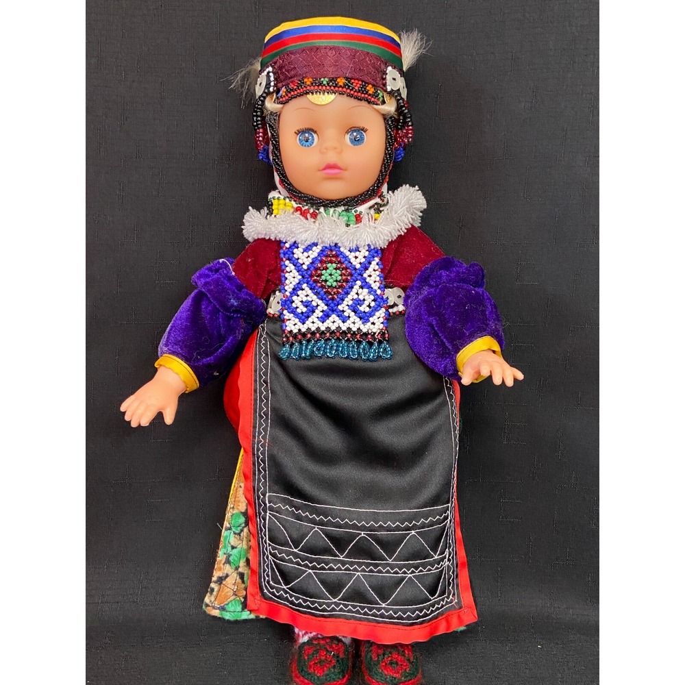 Handmade Ethnic Folk Doll 14" Beaded Traditional Costume Velvet Embroidered Apro